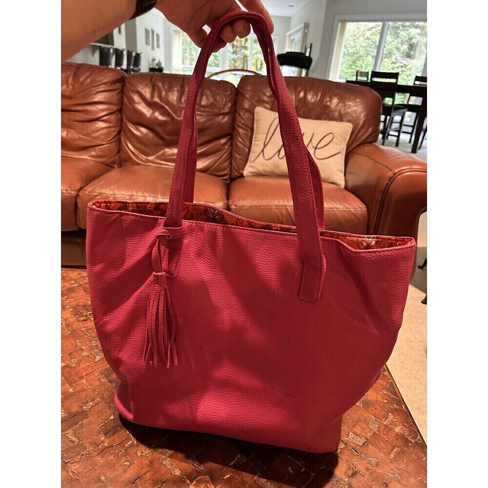 Pink Faux Leather Tote Bag Paisley Interior